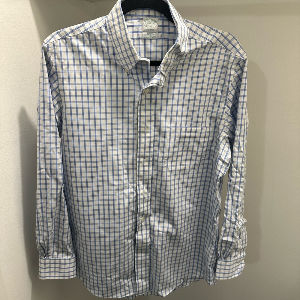 Brooks Brothers 15.5 / 33 Milan Button Down Shirt Blue Check